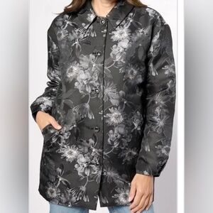 NWT Isaac Mizrahi Floral Jacquard Jacket w/ Fleece Lining Black & Grey size Med